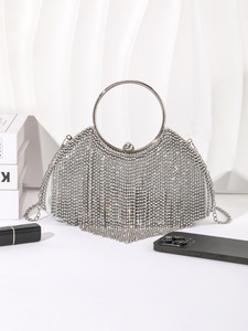 Bolso de fiesta portátil con flecos de diamantes y pedrería brillante, estilo europeo y americano, para mujer, ideal para discotecas, cenas y eventos. - Product Image 5