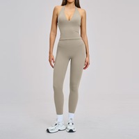 Ensemble de yoga 2 pièces : débardeur et leggings ajustés – Tenue de sport, course, Pilates, fitness – Col halter, dos élégant
