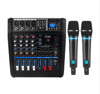 XTUGA LS04 Amplificateur de puissance audio professionnel 250W avec 2 microphones sans fil rechargeables Mélangeur audio alimenté à 4 canaux