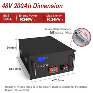 Yabo แบตเตอรี่ลิเธียมเหล็กฟอสเฟตเหมาะสำหรับระบบพลังงานแสงอาทิตย์51.2V 150Ah 100Ah 280Ah แบตเตอรี่ลิเธียม200Ah 48V - Product Image 2