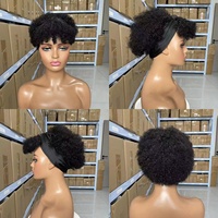 Perruque Courte Bouclée Africaine Noire pour Femme, Vente Chaude, en Gros, à Bas Prix, en Cheveux Humains, avec Bandeau et Cordon de Serrage