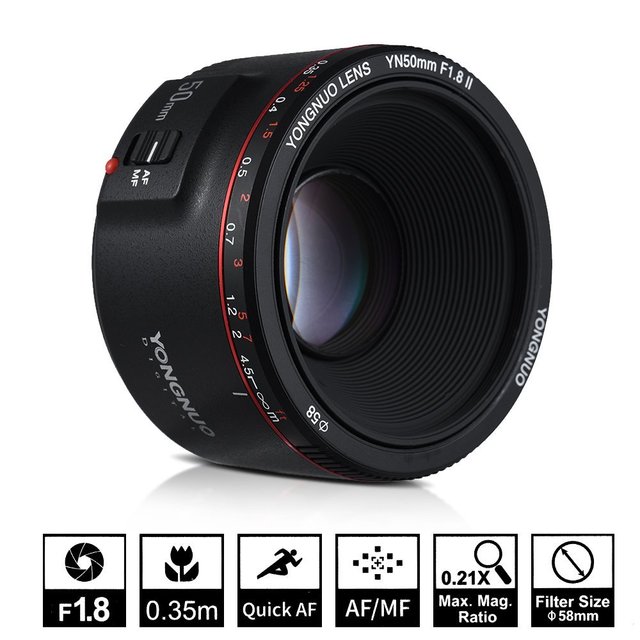 Original YONGNUO 50mm F1.8 II Auto Focus Full Frame Lens for EF-Mount DSLR Camera YN50mm F1.8II Lens