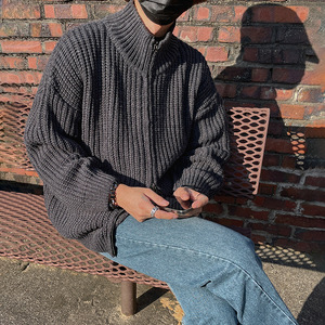 <strong>Half</strong>-turtleneck Zipper Acrylic Cardigan Sweater Men's Autumn Korean-style Loose Fashionable Lazy Style All-match Casual Knitted - Product Image 1