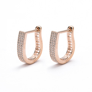Boucles d'oreilles Huggie en forme de U avec micro-incrustations de zircon, or, argent, or rose, pour usage quotidien, boucles d'oreilles en cristal - Product Image 4