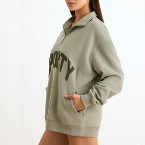 Custom Logo Brand <strong>Boyfriend</strong> Crew Neck Oversize 1/4 Zip <strong>Jumper</strong> Fleece Quarter Zip Sweatshirt Women - Product Image 2
