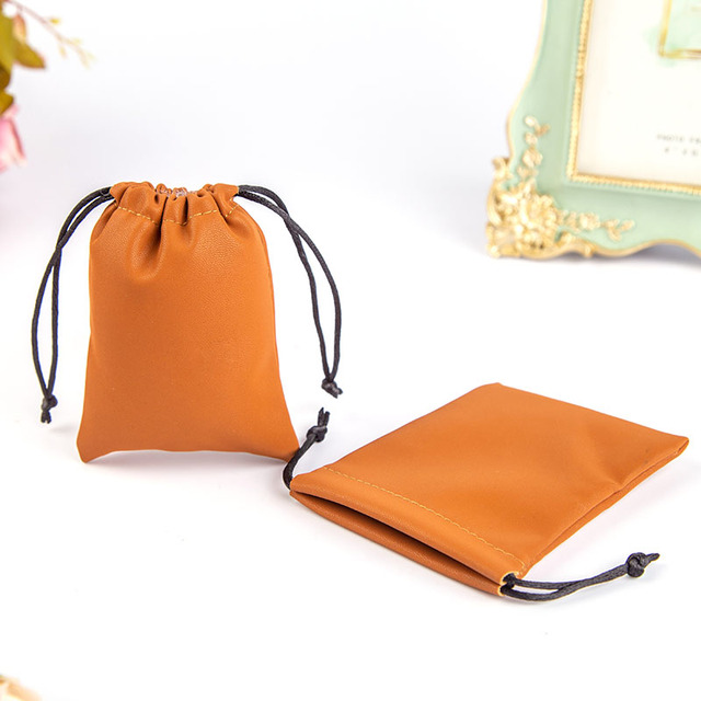 Custom Logo Luxury PU Leather Drawstring Pouch Soft Faux Suede Lining Gift Packaging Bag for Jewelry Ring Cosmetic