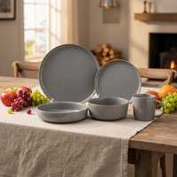 Service de table en grès gris de luxe 4 pièces |   Europe |   Lave-vaisselle, micro-ondes et four compatibles |   Ensemble élégant de vaisselle, bols et tasses