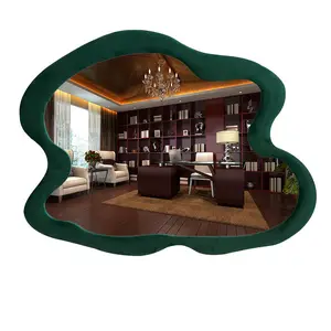 도매 현대 가정 장식 큰 침실 살롱 깨지지 않는 불규칙한 모양 녹색 비대칭 벽 파도 거울 espegos miroir