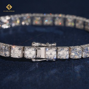 ZUANFA JEWELRY Moissanite Asscher Cut 5.5*5.5MM Tennis <b>Bracelet</b> 925 Silver Rhodium Plated Unisex Luxury <b>Bracelets</b> - Product Image 3