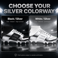 Chaussures de football montantes personnalisées argent métallisé, crampons de football à marque privée OEM ODM, logo personnalisé, crampons de football à cheville haute