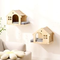 Boîte murale pour chat en bois, maison, perchoir avec coussins lavables