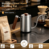 Bouilloire à café en acier inoxydable de 600 ml avec bec verseur en col de cygne et poignée en bois, pour la préparation manuelle du café à la maison, au bureau ou en camping
