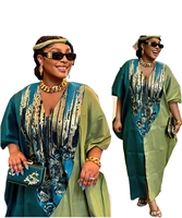 Ensemble Robe Super Élégant de Style Mode Modeste Africain en Tissu Pailleté avec Foulard et Volants Couleurs Assorties pour Femme K0347