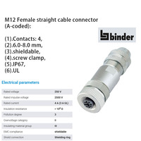 Connecteur circulaire métallique blindable M12 femelle 4/5/8 pôles connecteur de câble droit codage A IP67 pour pince à vis UL 2238 DIN