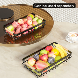 Cesta de frutas de 2 niveles, soporte de metal para frutas, carrito de almacenamiento para cocina, organizador de verduras con asa de bambú, estante para encimera - Product Image 2