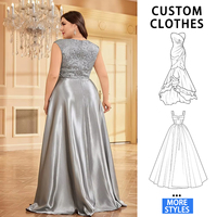 IMPEREAL Plus Code Robe de Soirée Formelle de Luxe en Satin Gris à Col en V pour Femme, Longue Robe de Bal de Cocktail Élégante