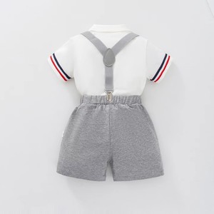 <span class=keywords><strong>Completo</strong></span> Estivo per Bambino in Stile Britannico, Pantaloncini in Cotone Morbido Tinta Unita con Chiusura Monopetto - Product Image 3