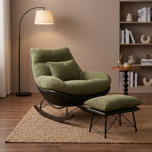 Sillón mecedora moderno de tela verde con base metálica y función de inclinación para muebles de sala de estar, diseño de respaldo sólido - Product Image 3