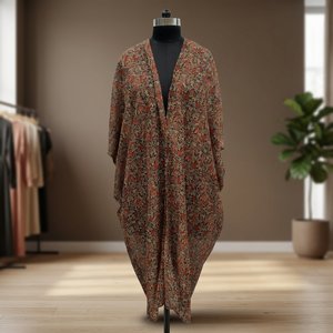 Floral Print Chiffon Maxi <b>Dress</b> V-Neck Loose <b>Boho</b> <b>Long</b> Sleeve Asymmetrical Hem Casual Wear - Product Image 2
