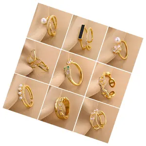 Gold Plated Flower Pearl Heart North Star Butterfly Zircon Rings Stainless Steel Adjustable Crystal Fashion Open Ring Jewelry