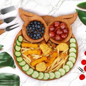 Plato de comedor de madera para <span class=keywords><strong>el</strong></span> hogar, bandeja creativa de búho, plato de comida complementario para niños, plato de fruta, tablero de queso separado, bandeja de madera maciza - Product Image 5