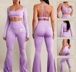 Personnalisé Haute Stretch Longue Grande Fille Gym Porter Deux Pièces Yoga Entraînement Ensembles pour Femmes Solide Motif Respirant Plus La Taille Tailles XS XL - Product Image 1