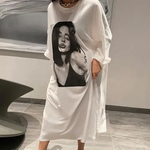 Высококачественное женское платье-футболка оверсайз с индивидуальным логотипом, повседневное, 100% хлопок, длинные футболки для женщин - Product Image 4