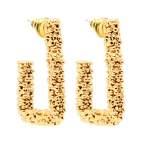 Boucles d'oreilles créoles minimalistes texturées effet lave, style vintage, en laiton, géométriques, rectangulaires, épaisses, forme de pépite, bijoux pour femmes