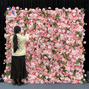 Realistic Artificial <b>pink</b> Rose Flower Wall 3D Silk <b>Backdrop</b> Eco-friendly for Wedding Party and Event Stage Decoration - Product Image 1