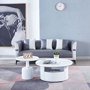 2-Piece White MDF Round <b>Coffee</b> <b>Table</b> Set for Living Room Bedroom - Product Image 3