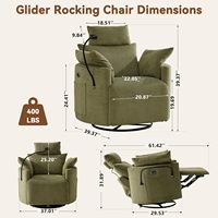 Fauteuil inclinable électrique à dossier haut avec fonction de balancement, port de charge USB, support pour téléphone et repose-pieds pour salon