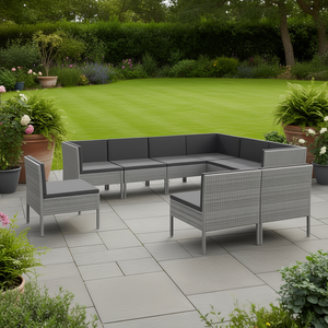 Ensemble de salon de jardin en rotin gris avec structure en acier thermolaqué, mobilier d'extérieur 6 places, design contemporain - Product Image 2