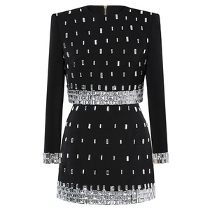 High Quality Formal Set Supplier Luxury <strong>Crystal</strong> Women Two Piece Set Elegant Black Long Sleeve <strong>Top</strong> Skirt Formal Evening Party Set - Product Image 2