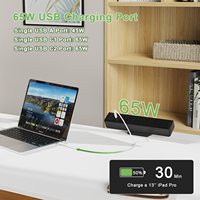Multiprise intelligente à clipser pour meubles, 65W, charge rapide, port USB-C, 3 prises US avec interrupteur de réinitialisation pour la maison, le bureau et les postes de travail