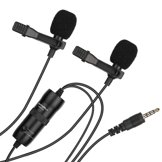 SuperLav II Dual-Head Lavalier Microphone 6.5mm Adapter Wired Omnidirectional Condenser Mic Lapel Clip-On for DSLR Camcorder