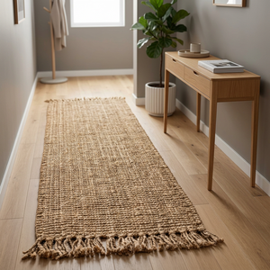 Alfombra de Yute Natural Tejida a Mano con Bucles Gruesos y Flecos para Pasillo - Product Image 3