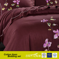 Lin fait richesse fleur pakistanaise housse de couette ensemble de literie