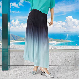 Fabricant 2025 Été Nouvelle Arrivée Dames Taille Haute Midi Longueur Jupe Plissée Élégant Luxe Dégradé Couleur Respirant - Product Image 3