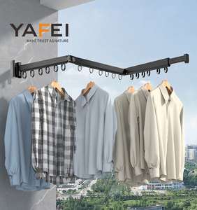 Séchoir à linge mural rétractable en aluminium avec crochets, <span class=keywords><strong>pliable</strong></span>, pour séchage de vêtements - Product Image 5