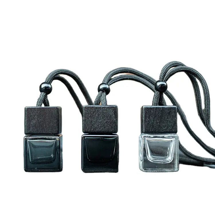 Vierkantglas Auto-Lufterfrischer Parfüm mit schwarzer hölzerner Schraubverschluss leere Flasche für Ätherisches Öl