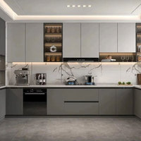 Lemari Dapur Modular WPC Kayu Ek Putih untuk Ruang Makan, Lemari Dapur Bentuk L, Lemari Dapur Gantung untuk Piring