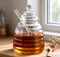 Pot à miel en verre à rayures spirales WUSO avec couvercle et cuillère en verre, pot à miel hermétique pour le stockage en cuisine