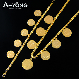 패션 스타일 목걸이 팔찌 아랍어 동전 보석 세트 18k 골드 도금 보석 세트 - Product Image 1