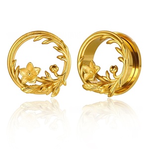 Boucles d'oreilles tendance en acier inoxydable pour femmes, design floral magnifique, <span class=keywords><strong>double</strong></span> écarteur d'<span class=keywords><strong>oreille</strong></span>, dilatateur d'<span class=keywords><strong>oreille</strong></span>, bijoux tendance - Product Image 1