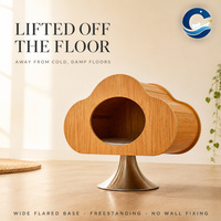Maison pour chat en bois massif en forme de nuage, respirante, avec coussin amovible, pour chats de petite taille