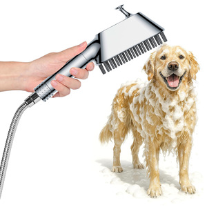 Cabezal de Ducha para Mascotas Cromado en ABS con Cepillo de Masaje de Silicona, Control de Flujo Múltiple para el Aseo de Perros y Gatos, Uso Doméstico - Product Image 1