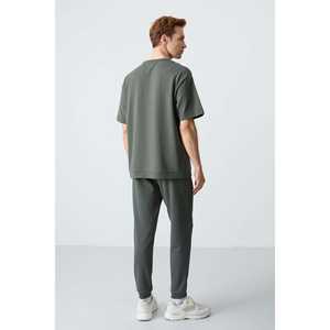 Conjunto Deportivo de Algodón Color Caqui para Hombre, Corte Holgado, Informal, Transpirable, Estilo Básico para Adultos - Product Image 1