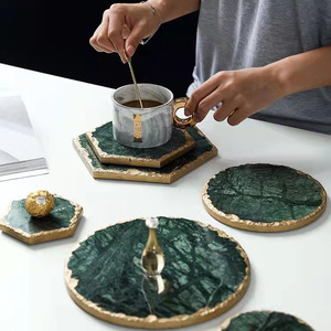 Hot Sale High Quality Hexagon White <strong>Marble</strong> <strong>Coaster</strong> with Gold Rim - Product Image 3