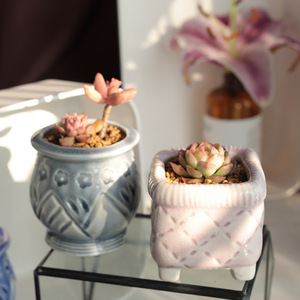 Pot de fleurs en céramique de style Ins, tendance, glacé, effet craquelé, poterie grossière, carré, créatif, en forme de boîte à biscuits, pour plantes succulentes - Product Image 3