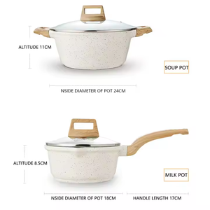 Ensembles de casseroles et poêles antiadhésives pour la cuisine, 7 pièces, blancs, pour la cuisson à domicile, avec poignées douces au toucher bois. - Product Image 4